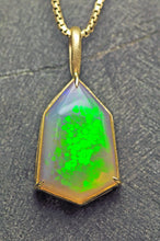 Load image into Gallery viewer, Snakeskin Opal Pendant in 14k Yellow Gold geometric Artisan cut opal by artist curtis r jewellery
