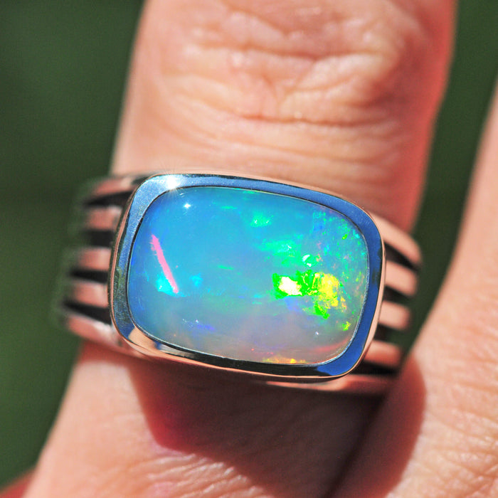 blue welo opal ring in sterling silver 