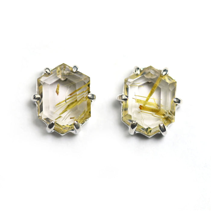 rutilated quartz studs tablet cut ehtically sources and prong set in sterling silver by curtis r jewellery 