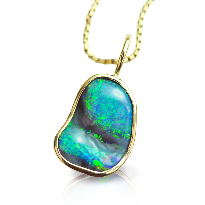 Black Opal Carving in 14k Yellow Gold - Free Form