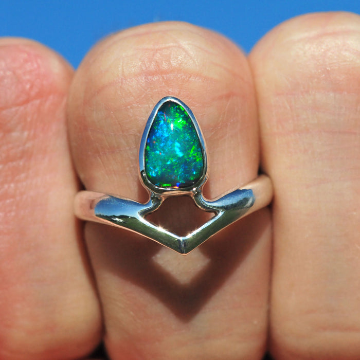 Peak ring with ethiopian opal in sterling silver by curtis r jewellery