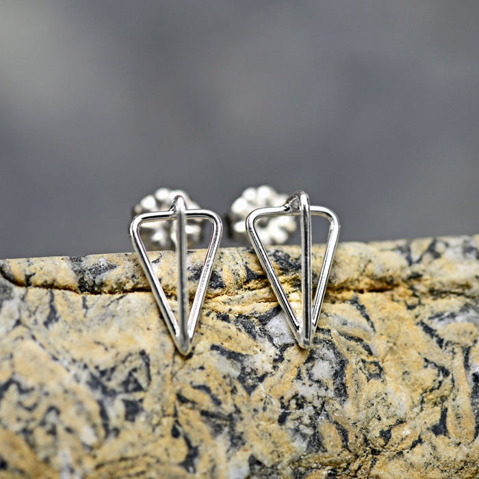 sagitta arrowhead studs geometric minimal design earrings by curtis r jewellery in polished silver