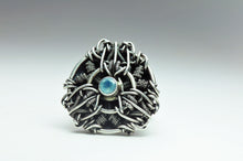 Load image into Gallery viewer, Chalcedony Statement Ring OOAK Wire Wrap Mandala Silver Circle Mandala Weaving - Size 10.5
