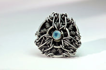 Load image into Gallery viewer, Chalcedony Statement Ring OOAK Wire Wrap Mandala Silver Circle Mandala Weaving - Size 10.5
