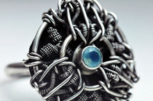 Load image into Gallery viewer, Chalcedony Statement Ring OOAK Wire Wrap Mandala Silver Circle Mandala Weaving - Size 10.5
