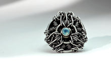 Load image into Gallery viewer, Chalcedony Statement Ring OOAK Wire Wrap Mandala Silver Circle Mandala Weaving - Size 10.5
